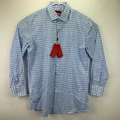 $44.98 • Buy Hugo Boss Mens Sharp Fit Check Plaid Dress Shirt Blue White 16 1/2 32/33