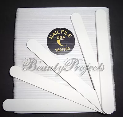 50pc White Nail Files 180/180 Grit 7  Acrylic Nail File White Plastic Center • $19.49