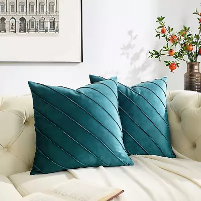 GIGIZAZA Decorative Velvet Pillow Covers 18X18 Set Of 2 Teal Green Sofa Couch T • $23.32