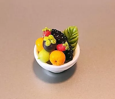 HAND MADE MINIATURE CERAMIC BOWL OF FRUIT For DOLLHOUSE Or FAIRY GARDEN • $5.99