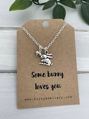 £3.99 • Buy Some Bunny Loves You Rabbit & Heart Silver Necklace Message Card Easter Gift