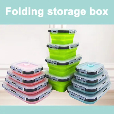 Silicone Collapsible Food Storage Containers Folding Retractable Lunch Bento Box • £37.19