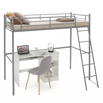 3.5FT Single Metal Bunk Bed High Sleeper Ladder Bed Space-Saving Loft Bed Frame • £129.95