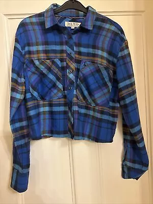 JACK WILLS Ladies Shirt Check Blue Purple Ochre Plaid  Size 8 Fabulous Cropped • £12.99