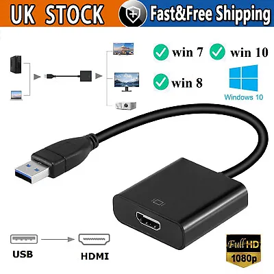 HD 1080P USB 3.0 To HDMI Video Cable Adapter For PC Laptop HDTV LCD TV Converter • £7.59