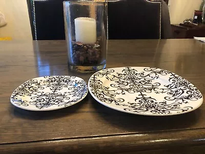 Pottery Barn Versailles Dinner Plate Black&White Chandelier Lace(8) • $10