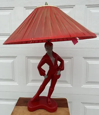 Vintage Mid Century Red Chalkware 29” Dancer Table Lamp W/ Original Shade • $125