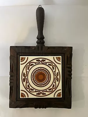 Vintage Mexican Tile Trivet Hand Carved Wood Frame 70s With Handle! • $25