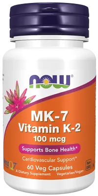 Now Foods MK-7 Vitamin K-2 100 Mcg 60 Vcaps - BONE & ARTERIAL HEALTH SUPPORT • $15.49