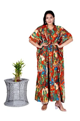 $36.29 • Buy Cotton Red Frida Kahlo Indian Kaftan Night Maxi Dress Women Clothing Maxi Gown