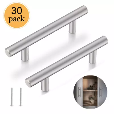 30PCS Brushed Nickel Kitchen Cabinet Handles Stainless Steel Drawer T Bar Pulls • $18.79