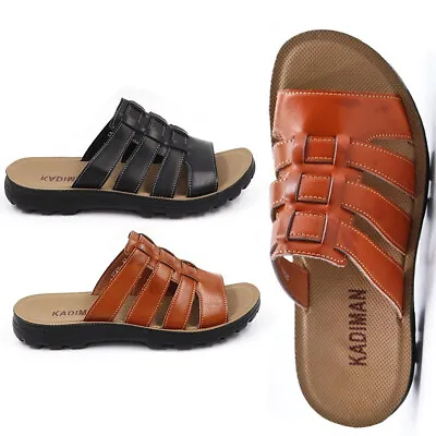 Mens Faux Leather Sandals Roman Gladiator Summer Beach Holiday Walking Mule Size • £14.39