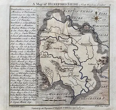 1741 Antique Map; Herefordshire By W.H. Toms / T. Badeslade • £19.99