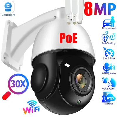 NVR IP Surveillance Camera 4K 8MP POE 30x Zoom 2-Way Audio PTZ Speed Dome CCTV • £189.99