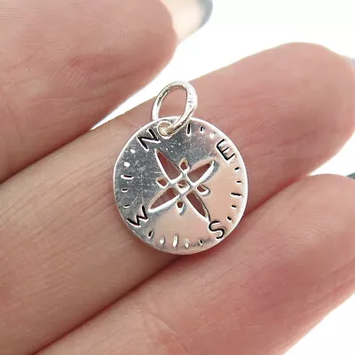 925 Sterling Silver Vintage Compass Minimalist Round Charm Pendant • $19.95