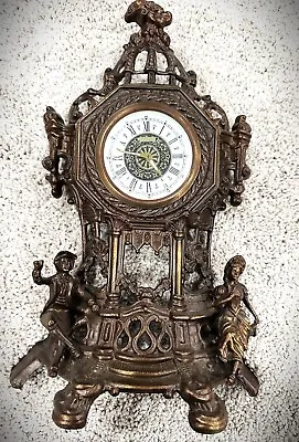 Vintage Lowenthal Heavy Cast Brass Table Mantle Clock Ornate Baroque. • $89