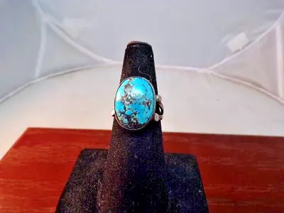 Vintage Southwestern  Sterling Silver  Turquoise Ring Size  # 7 # S 2117 • $49