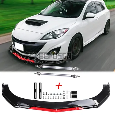 For Mazda Mazdaspeed 3 6 GLOSS Red Front Bumper Lip Splitter Body Kit Strut Rods • $99.43