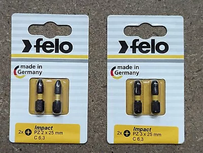 FELO IMPACT SCREW BITS Pack Of 2 PZ2 / PZ3 25mm 1  POZI Drive POZIDRIV Screwbits • £3.49