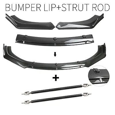 For Universal Car Carbon Fiber Front Bumper Lip Spoiler Splitter And Strut Rods • $69.99