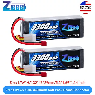 2xZeee 4S Lipo Battery 3300mAh 14.8V 100C Deans T For RC Car Helicopter Airplane • $51.09