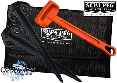 $99.95 • Buy Supa Peg Beach Kit 10 X 490mm Sand Tent Pegs Hammer & Storage Bag Camping Pk02