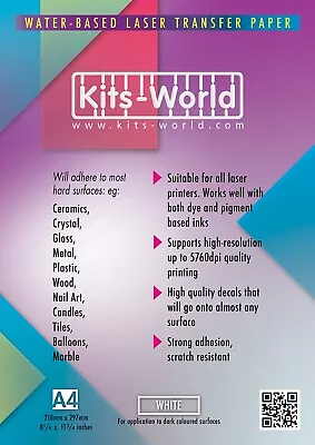 KITS-WORLD Water-Based Laser Transfer Paper. White X 10 Sheets. • £14.99