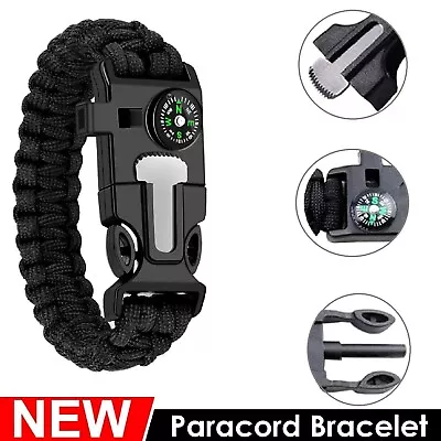 Flint Fire Starter 5in1 Survival Paracord Bracelet Whistle Compass Gear Tool Kit • $7.99