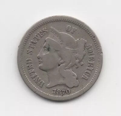 USA 1870 3c Nickel - Scarce Vintage U.S. 19th Century Three Cent Coin • $19.95