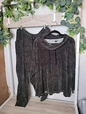 Nicole Miller 3X Plush Velour 2 Piece Loungewear Set Dark Green Marled Plus Size • $34.95