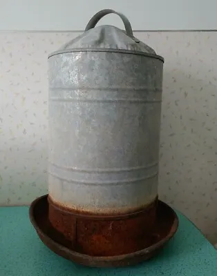 Vintage Round Farm House Chicken Galvanized Steel Water Feeder Antique Decor • $31.49