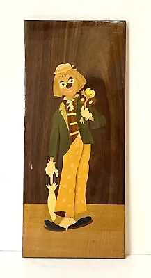 Vintage Marquetry Wood Inlay Clown Wall Art Plaque Italy 7”x17” • $15.30