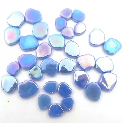 25 Tiles Iridescent Pale Blue Petal Flower Shapes Glass Mosaic Tile Pieces • $4.25