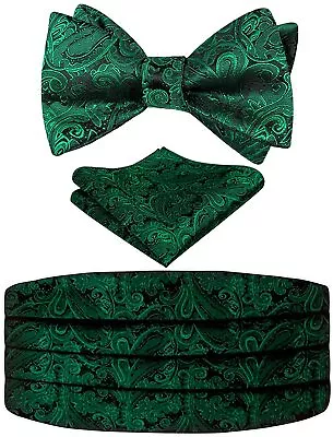 Alizeal Men's Paisley Cummerbund And UNTIED Bow Tie Hanky Set • $38.32