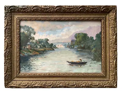 19th Century French Impressionism Oil Nautical Boat River Close To Claude MONET • $1350