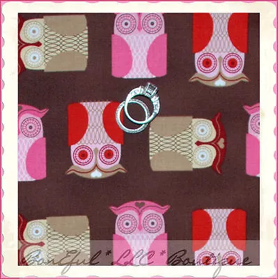 BonEful Fabric Cotton Brown Chocolate Red Pink OWL Bird Valentine Heart WI SCRAP • $0.19