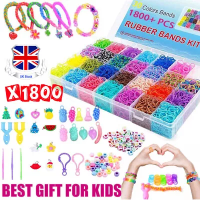 1800 Pcs Assorted Colour Rubber Kit Box Loom Bands DIY Craft Bracelet Making Set • £6.89