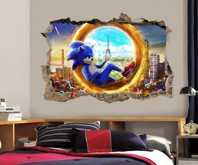 $18.69 • Buy Sonic The Hedgehog Movie 3D Smashed Wall Sticker Decal Decor Art DIY J1429