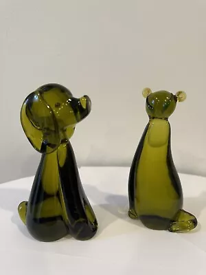 C60s Rare Salviati Murano Glass DOG/PUPPY Cat Pair FIGURINE SIGNED Label 5.25” • $265