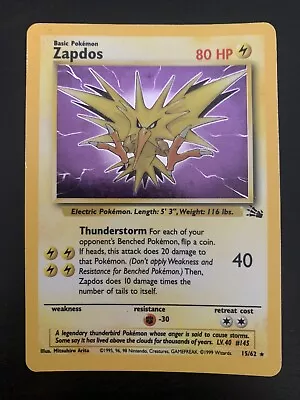 Pokémon TCG Zapdos Fossil 15/62 Holo Unlimited Holo Rare • $9.99