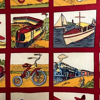 Vtg Voyages Novelty Cotton Quilt Fabric Fire Truck Train Plane Boat Almost 2 Yds • $12