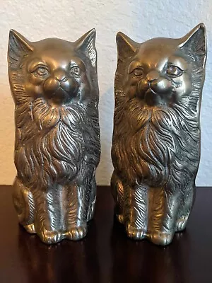 Vintage Solid Brass Sitting Cats Kittens Bookends / Sculpture Decor • $79.99