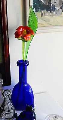 Hoglund Glass Sweden - Cobalt Blue Bottle VASE H26.5cm & Glass FLOWERS • $165
