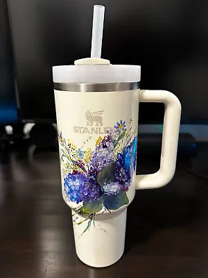 Stanley Quencher H2.0 FlowState Cream Tumbler 40oz New Painted W/ Flowers • $110