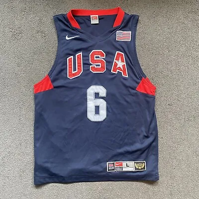 £125 • Buy Vintage Team USA 2008 Olympics Basketball Jersey Lebron James 6 (L) Nike Beijing