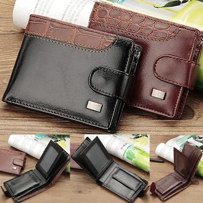 Men's Snap Button Leather Wallets Bifold Short Mini ID Card Holder Clutch Purses • $6.99