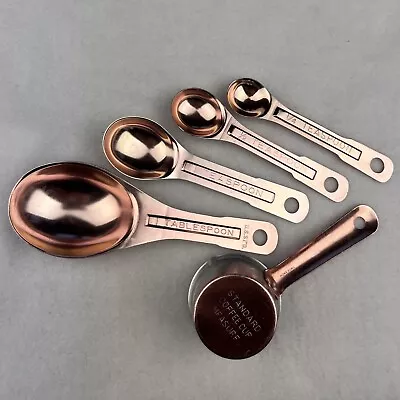 Vintage 5 Piece Copper Colored Measuring Spoon Set Metal Aluminum Coffee Scoop • $25