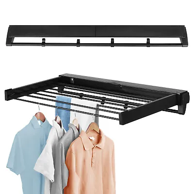 Wall Mounted Telescopic Drying Rack Clothes Towel Airer Folding Dryer Black • £28.60