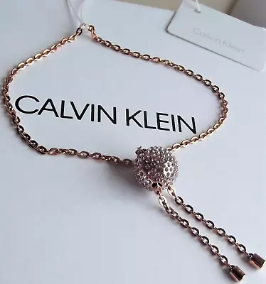 CALVIN KLEIN CRYSTAL BALL SLIDE BRACELET ROSE GOLD Plated KJ5QPN140100 BNIB • £59.99