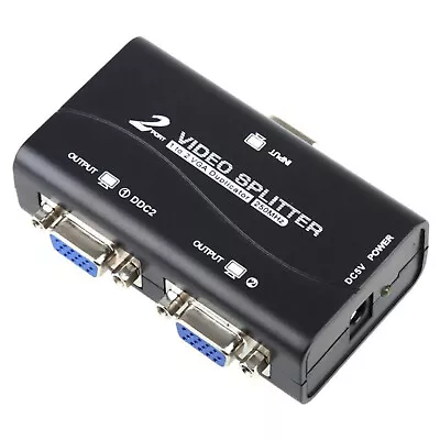 1 PC To 2 Monitor 2 Port VGA SVGA Video LCD Splitter Box Adapter W/ Power Cable • $13.39